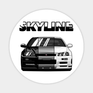 Nissan Skyline r34 GTR White Grey and Black, JDM Car Magnet